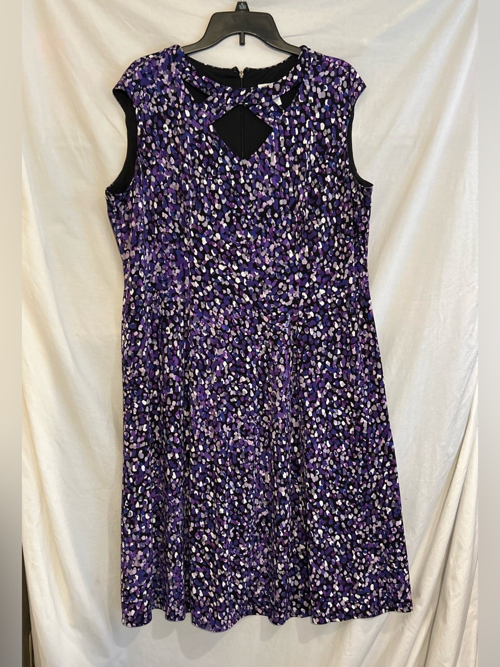 London Times Womens 14W Purple Abstract Circle Fit & Flare Sleeveless Dress